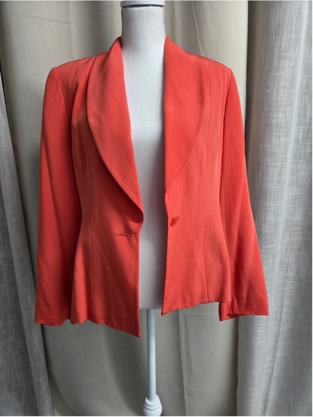 Vintage Ann May Tailored Coral Blazer Corporate 100% Woven Silk Size 10